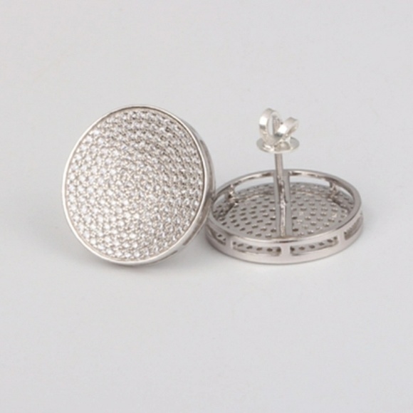 Iced Out Custom 925 Silver Circle Earrings - Picture 4 of 5